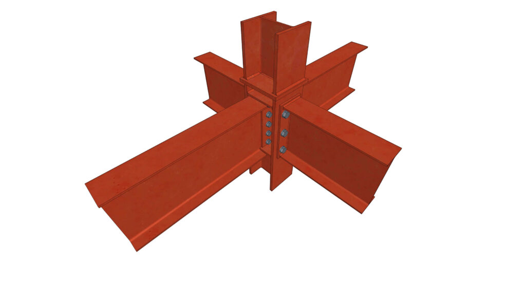 Detalle de unión viga principal - Columna - Vista 3D